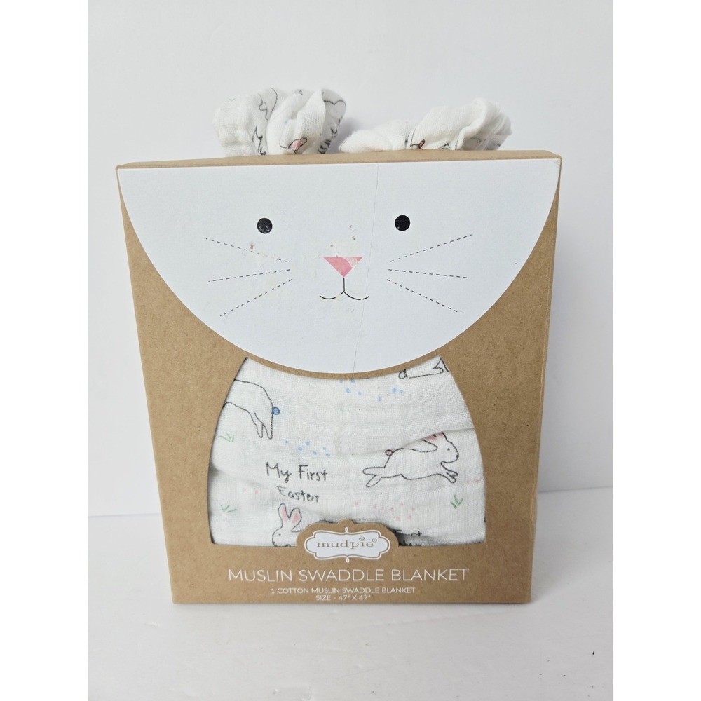 Mudpie Muslin Swaddle Blanket rabbit bunny First Easter 47x47 NEW baby